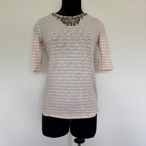 J. Crew Pink Stripe Jeweled Knit Top